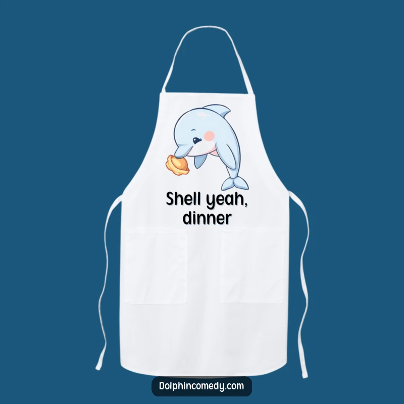 Funny Curious Dolphin Seashell Apron - Ocean Explorer Chef Apron, Humorous Gift