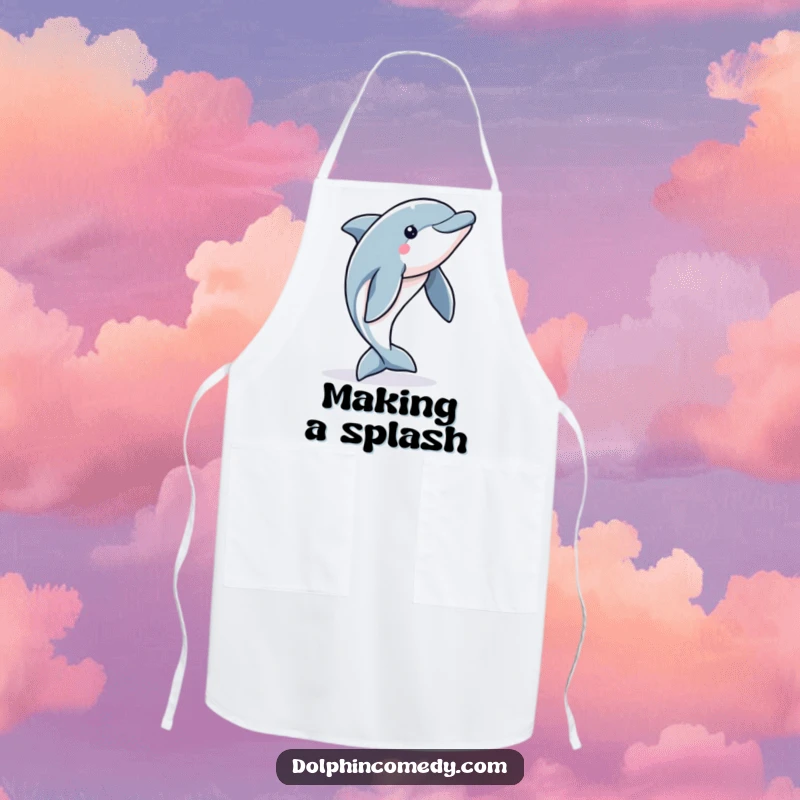Funny Dolphin Apron: An alert dolphin ready to leap, adding a humorous and energetic touch to kitchen wear.
