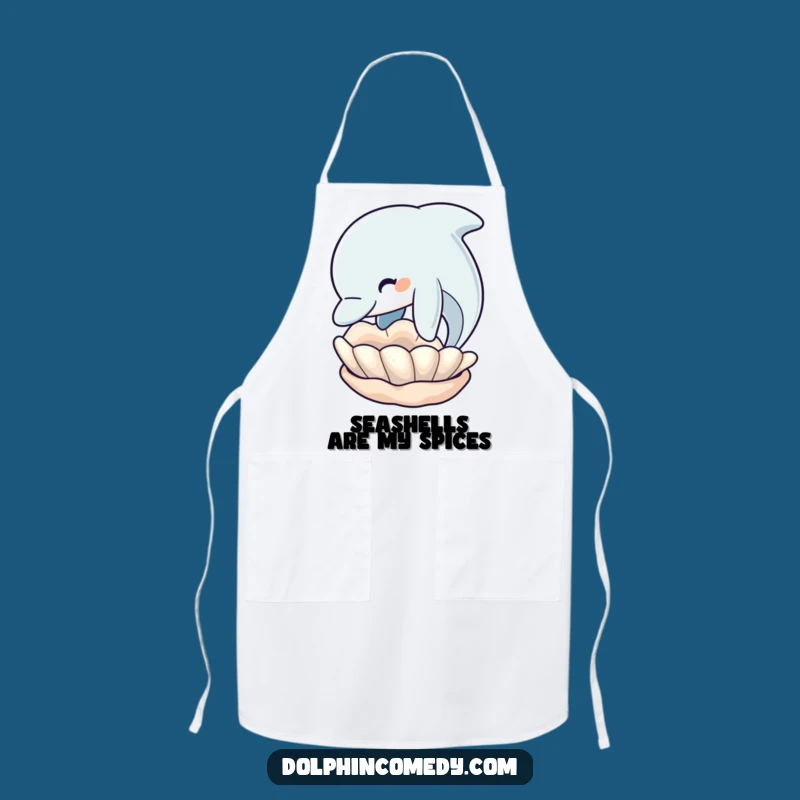 Funny Dolphin Seashell Chef Apron: Humorous Kitchen Wear for Ocean Foodies