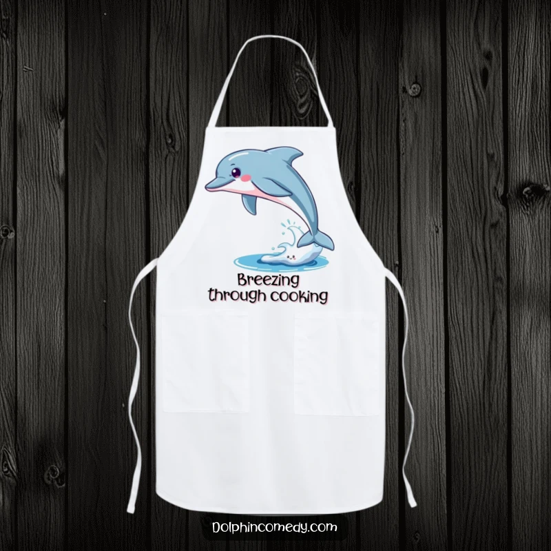 Funny Apron: A sleek dolphin breaching, embodying freedom and power. Humorous and practical kitchen wear for adventurous cooks.
