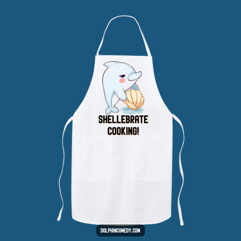 Funny Dolphin Nudging Seashell Apron - Chef's Humorous Kitchen Gift