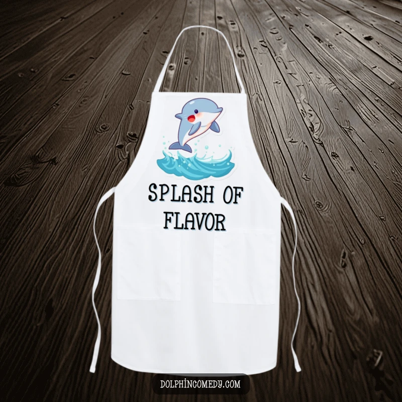 Funny Dolphin Apron: A joyful dolphin leaping from a wave, bringing playful marine humor to kitchen activities, a funny gift.