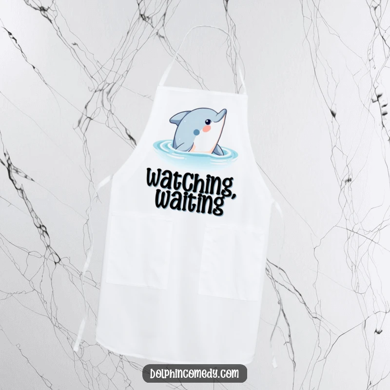 Funny Dolphin Kitchen Apron: A curious dolphin's head pops out of the sea, bringing nautical fun to cooking, a practical and funny gift.