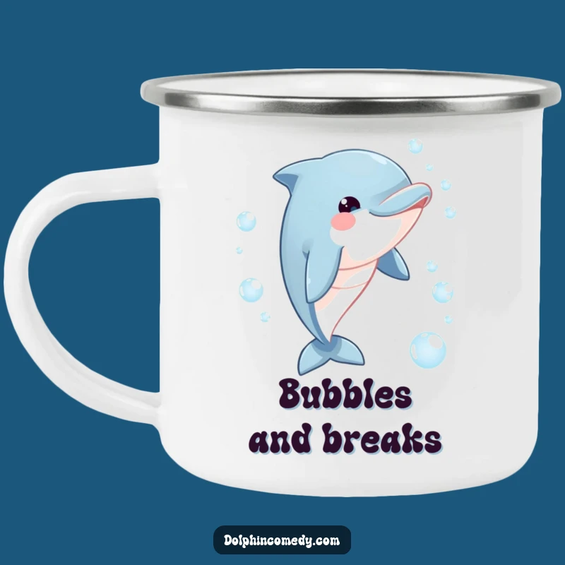 Funny Dolphin Bubble Chase Camping Mug: Adventure Fuel with a Side of Laughter