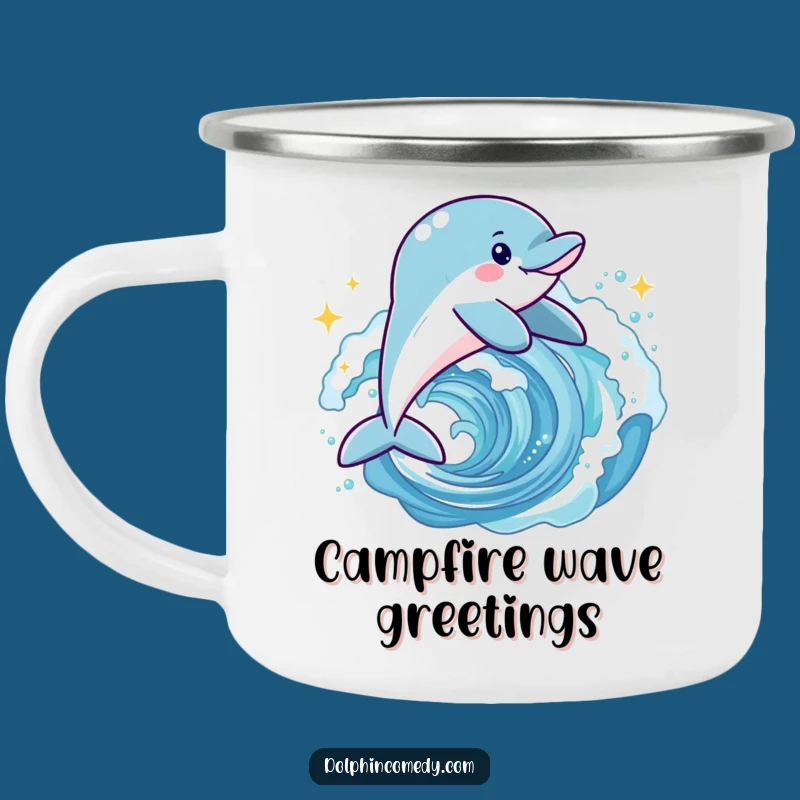 Funny Joyful Dolphin Camping Mug - Leaping Sparkling Wave Cup