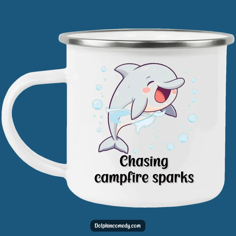 Funny Delighted Dolphin Camping Mug: Adventure Fuel with Bubbly Excitement