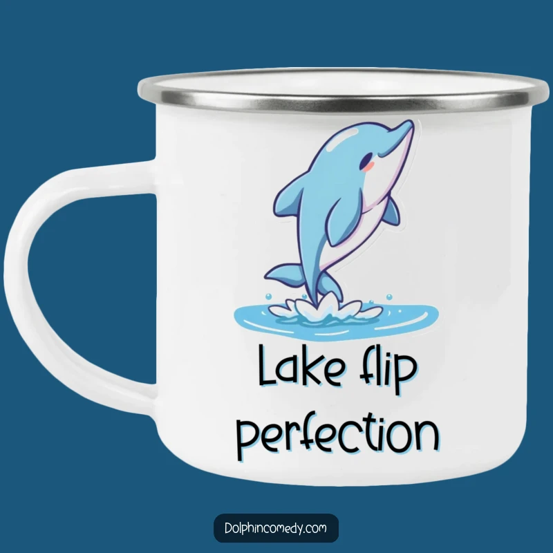 Funny Dolphin Flip Camp Mug, Stylized Character Outdoor Cup, Perfect Funny Gift