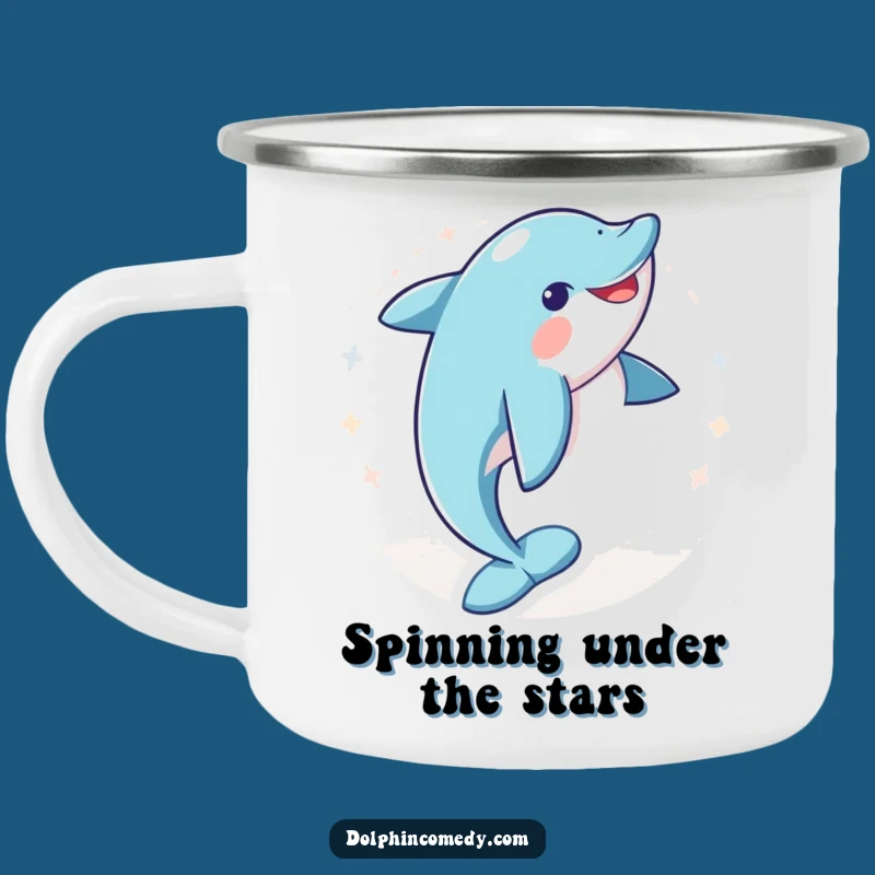 Funny Dolphin Joyful Spin Camping Mug: Adventure Fuel with Hilarious Ocean Vibes