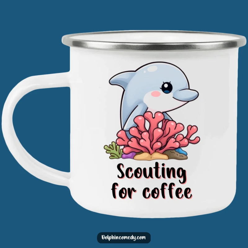 Funny Dolphin Peek Camping Mug - Durable Cup with Curious Dolphin, Outdoor Adventure Gift