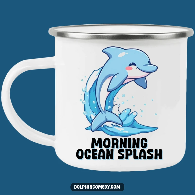 Funny Happy Dolphin Wave Camping Mug: Adventure with Ocean Spirit