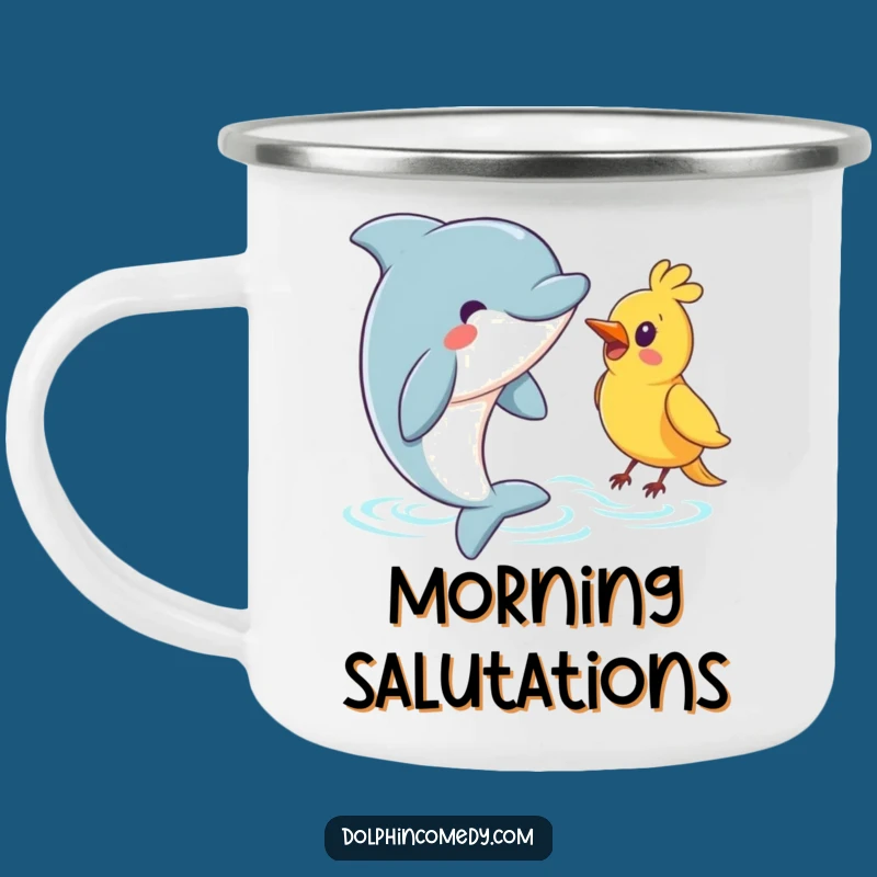 Funny Greeting Dolphin Camping Mug: Bird Friend Adventure Cup, Great Funny Gift