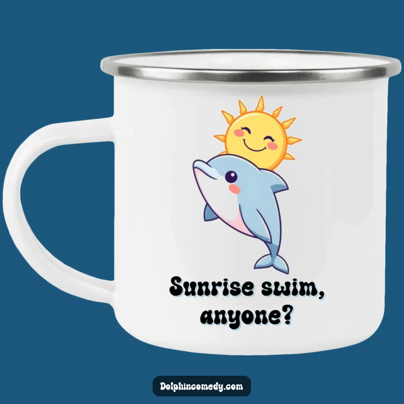 Funny Dolphin Sun Camping Mug: Rugged & Humorous Outdoor Companion