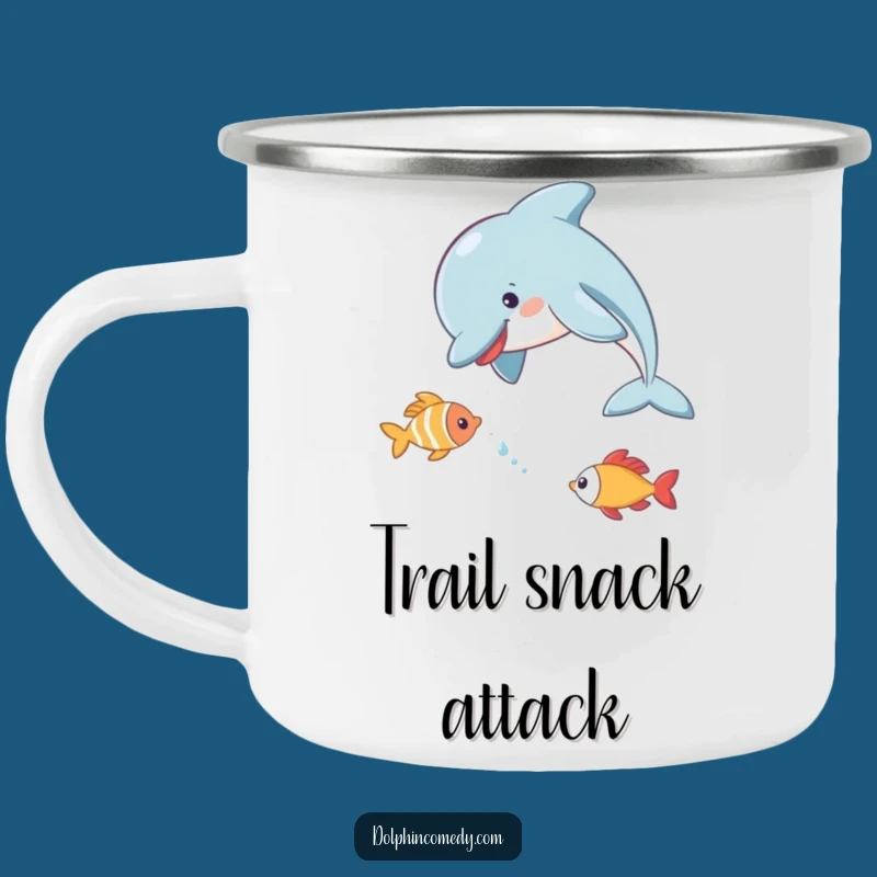Funny Dolphin Camping Mug: Adventure with a Playful Fish Chase