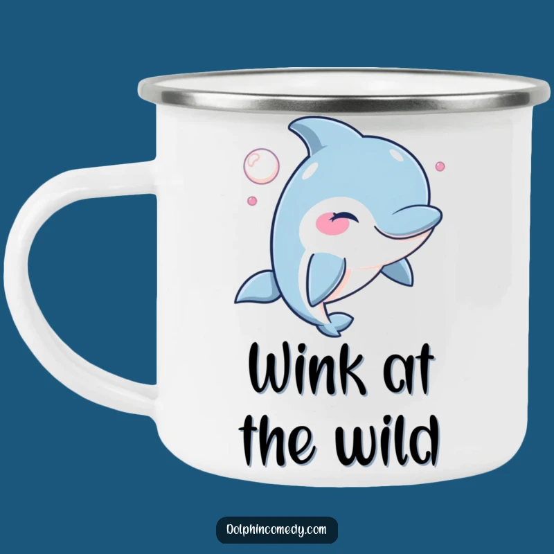 Funny Winking Dolphin Camping Mug: Adventure with a Mischievous Bubble