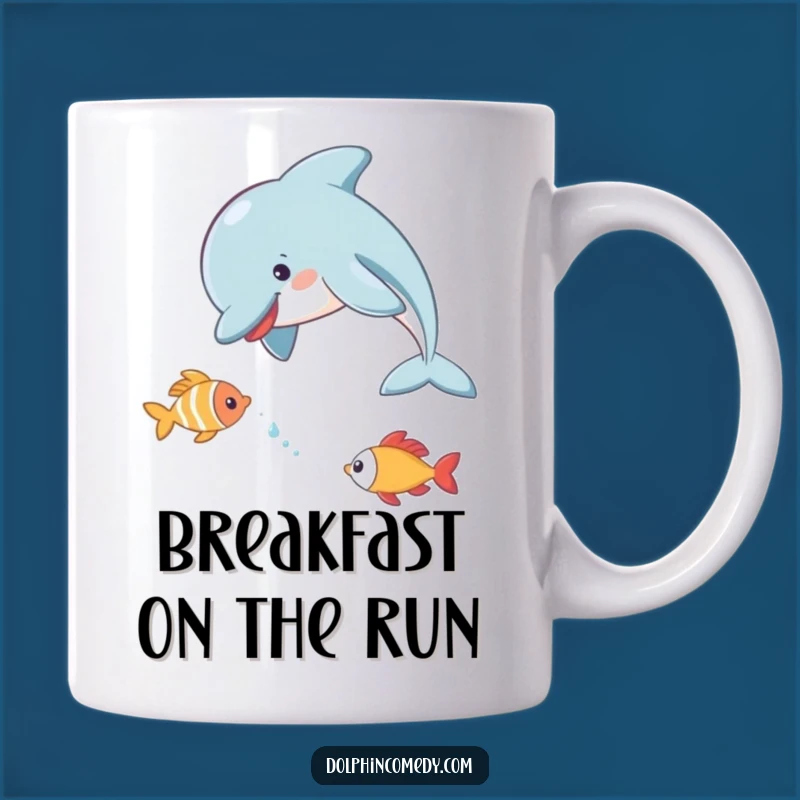 Funny Dolphin Chasing Fish Mug: Playful Ocean Scene, Hilarious Gift