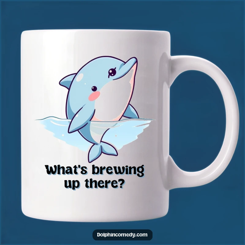 Funny Curious Dolphin Mug: Intriguing Ocean Surprise, Perfect Humorous Gift