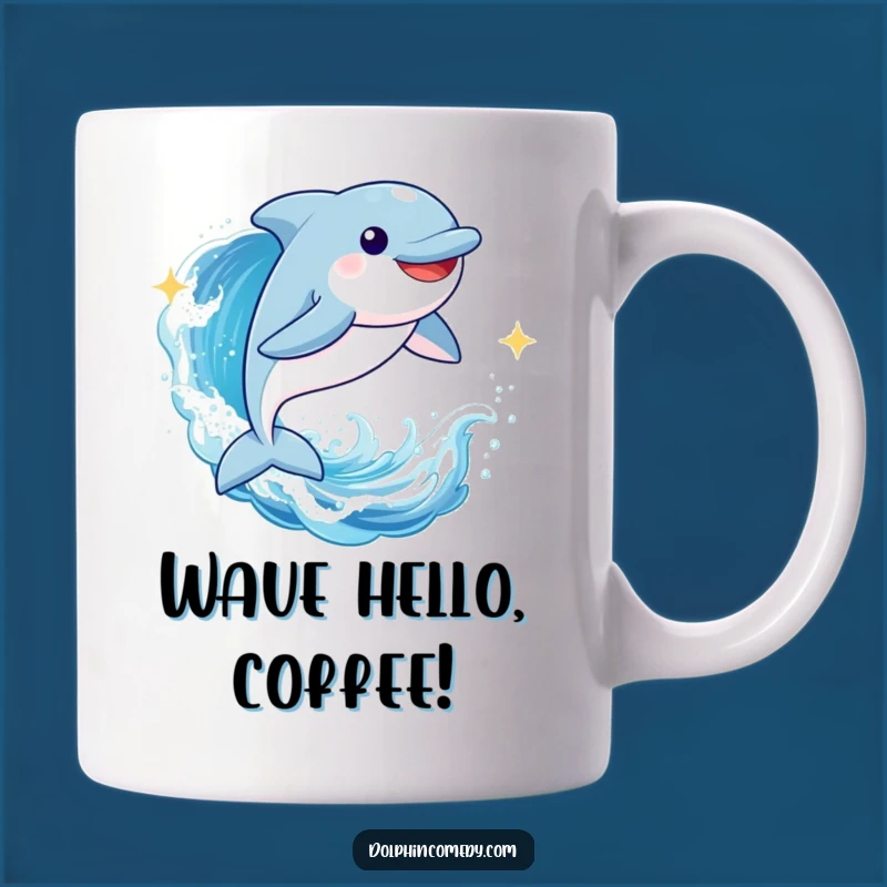 Funny Dolphin Wave Leap Mug: Joyful Character's Ocean Fun, Perfect Funny Gift