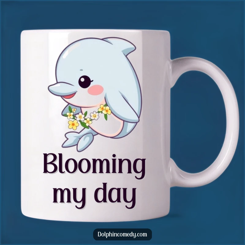 Funny Floral Dolphin Mug: Happy Swimmer with Flowers, Perfect Gift for Smiles