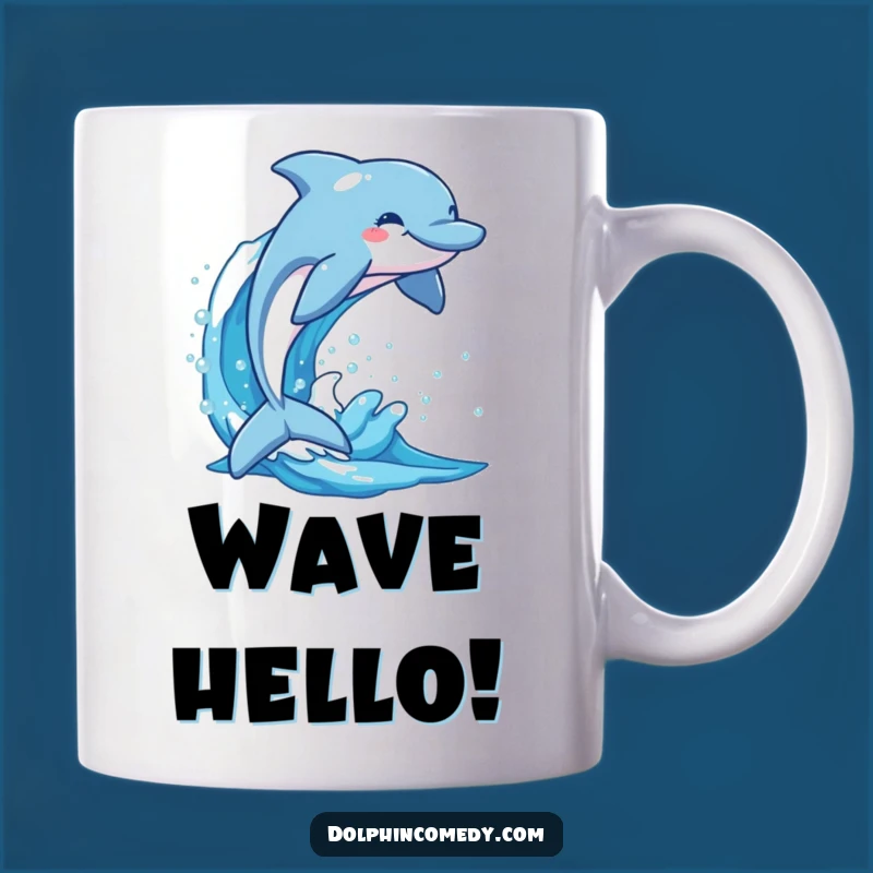 Funny Happy Dolphin Wave Mug: Joyful Ocean Gift for Marine Lovers