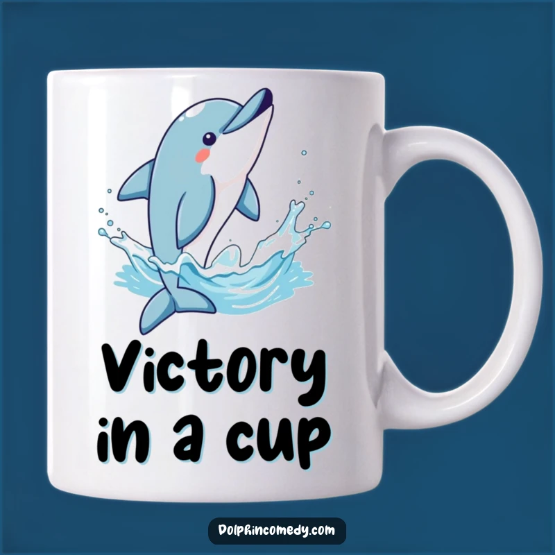 Funny Triumphant Dolphin Flip Mug - Energetic Humorous Ocean Gift