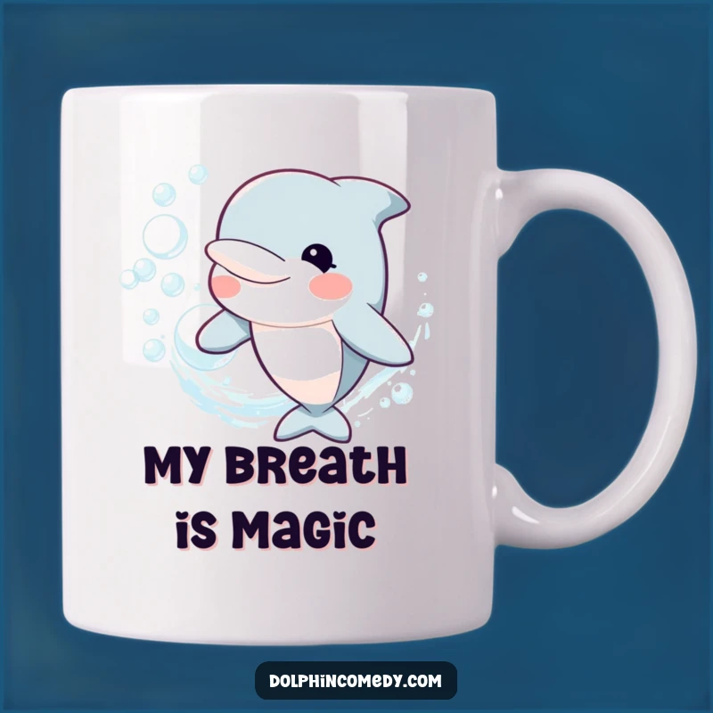 Funny Happy Dolphin Mug: Bubble Ring Joy, Your Perfect Funny Gift