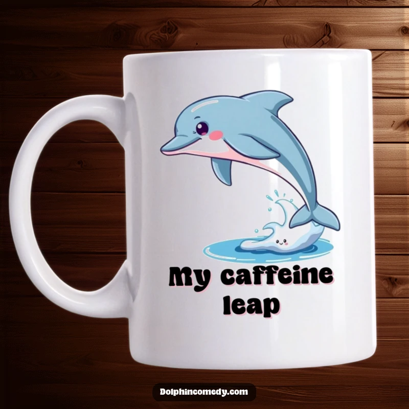 Funny Mug: A sleek dolphin breaching powerfully, embodying freedom and exhilaration. Humorous ocean-themed gift for adventurers.