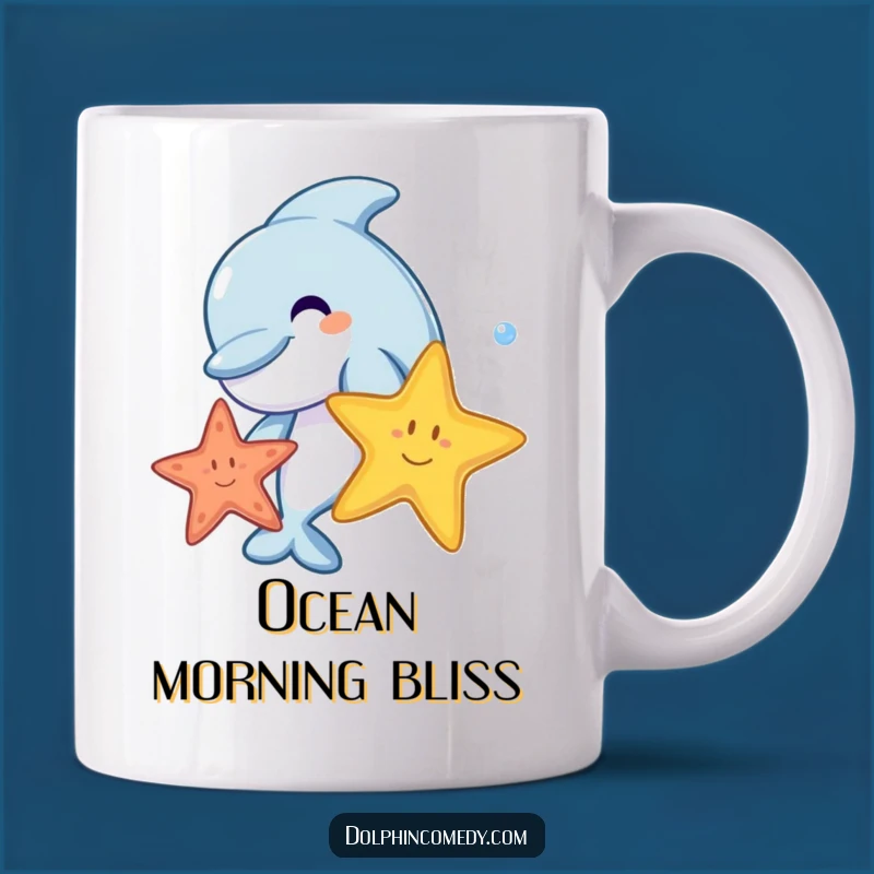 Funny Dolphin Starfish Mug - Joyful Ocean Pal Gift Idea