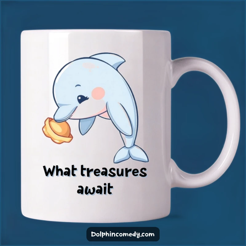 Funny Curious Dolphin Seashell Mug - Ocean Explorer Gift, Adorable Humor