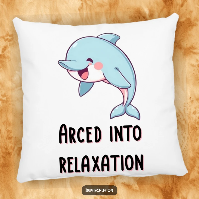 Funny decorative pillow showcasing a cheerful dolphin in a graceful arc, offering plush comfort and a touch of elegance.