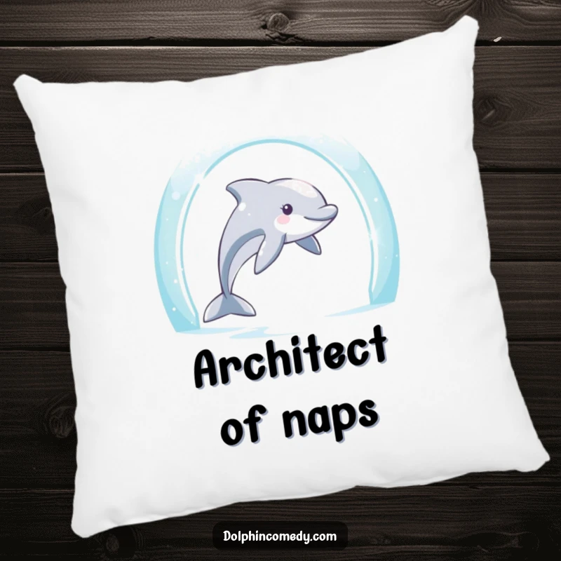 Funny Dolphin Pillow: Determined dolphin passing through an archway, bringing humorous motivation and comfort, home accent.
