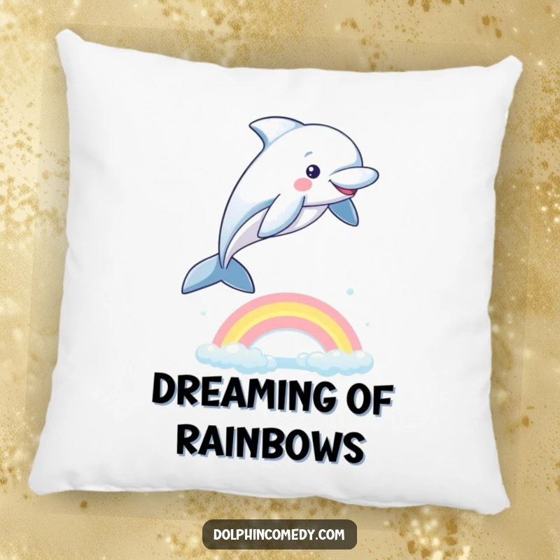 Funny Dolphin Pillow: A soft cushion with a playful dolphin jumping over a rainbow, bringing cozy ocean joy.
