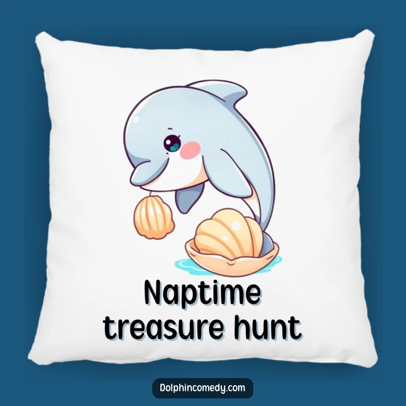 Funny Curious Dolphin Seashell Pillow - Cozy Humorous Ocean Accent
