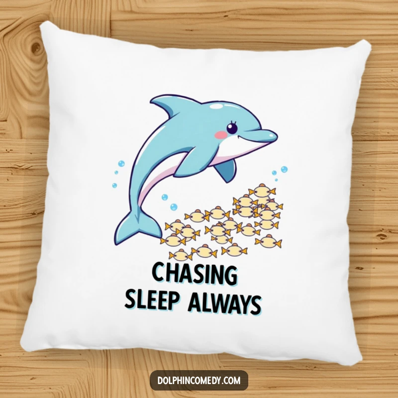 Funny Pillow: A soft cushion featuring a dolphin playfully chasing fish, adding humorous comfort to any room.