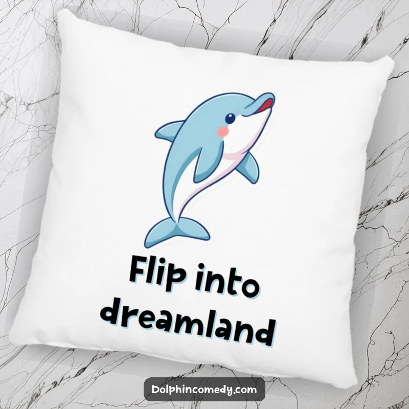 Funny dolphin pillow showing a playful dolphin doing a magnificent flip, adding a dynamic and humorous touch.