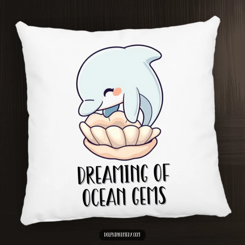 Funny Dolphin Pillow: Cute dolphin interacting with a seashell, offering comfort and humor, a delightful home accent.