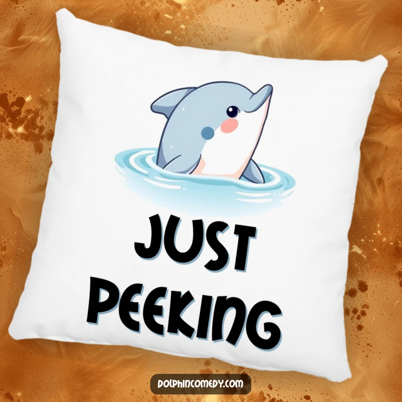 Funny Dolphin Throw Pillow: A curious dolphin peeks inquisitively from the ocean's surface, a soft and funny gift for relaxation.
