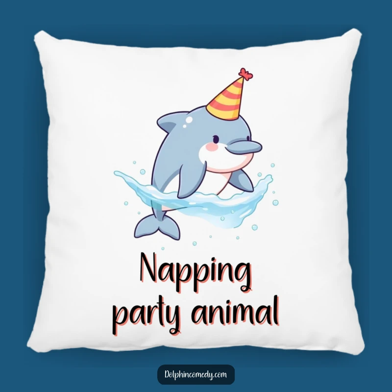 Funny Party Dolphin Pillow - Soft Cushion with Festive Dolphin, Cozy Celebration Gift
