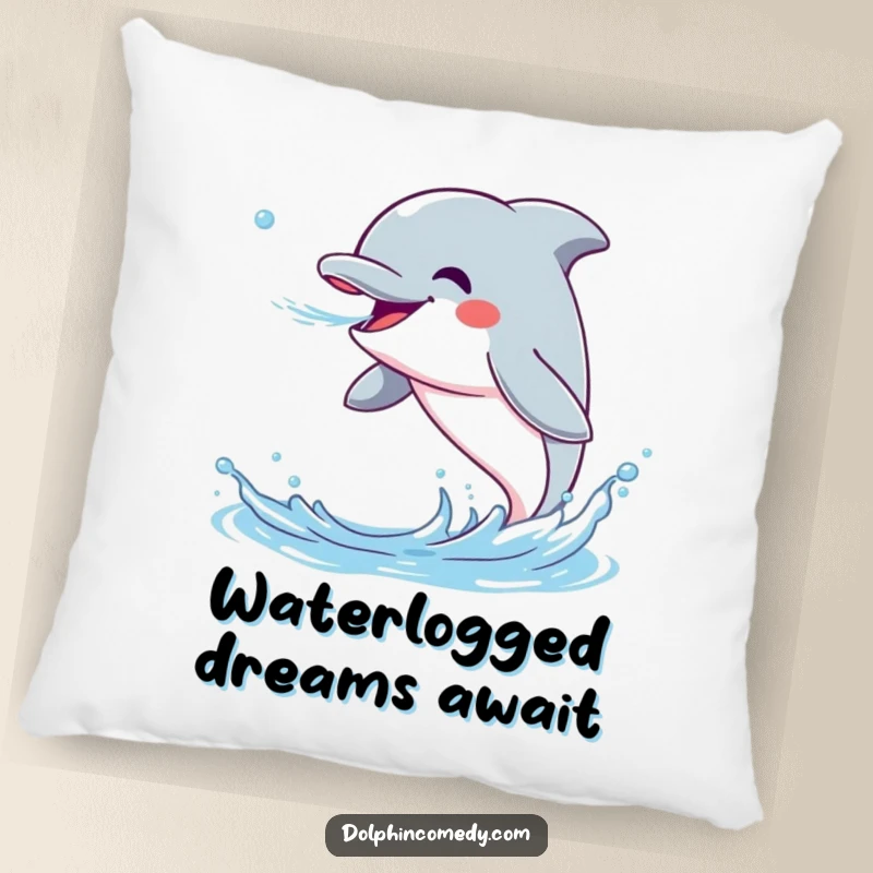 Funny Dolphin Pillow showcasing an excited dolphin spraying water, offering comfort and a humorous visual.
