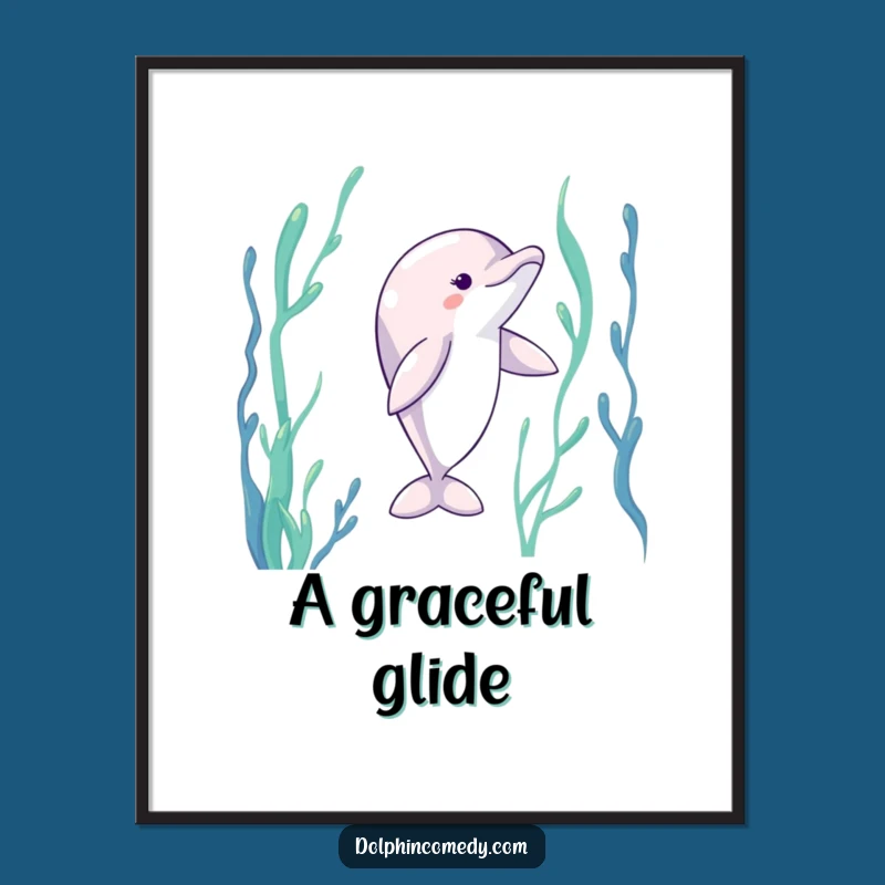 Funny Dancing Dolphin Digital Art Print: Kelp Dancer Decor, Perfect Funny Gift