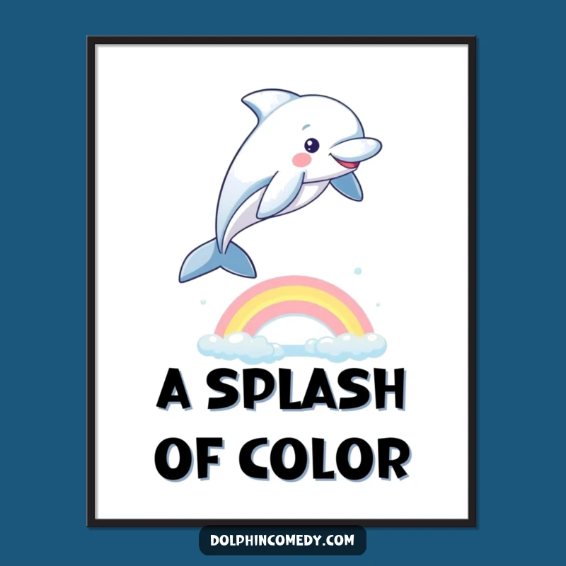 Funny Playful Dolphin Digital Art Print: Rainbow Jumper Decor, Perfect Funny Gift