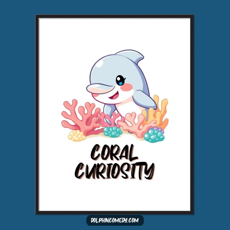Funny Curious Dolphin Reef Digital Print: Instant Underwater Whimsy