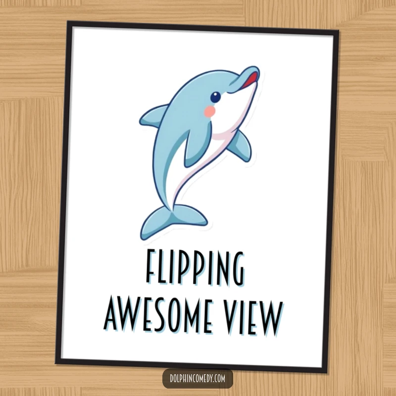 Funny dolphin digital art print capturing a playful dolphin doing a magnificent flip, ideal for instant download and decor.