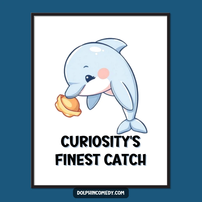Funny Curious Dolphin Seashell Digital Art - Ocean Explorer Print, Instant Gift
