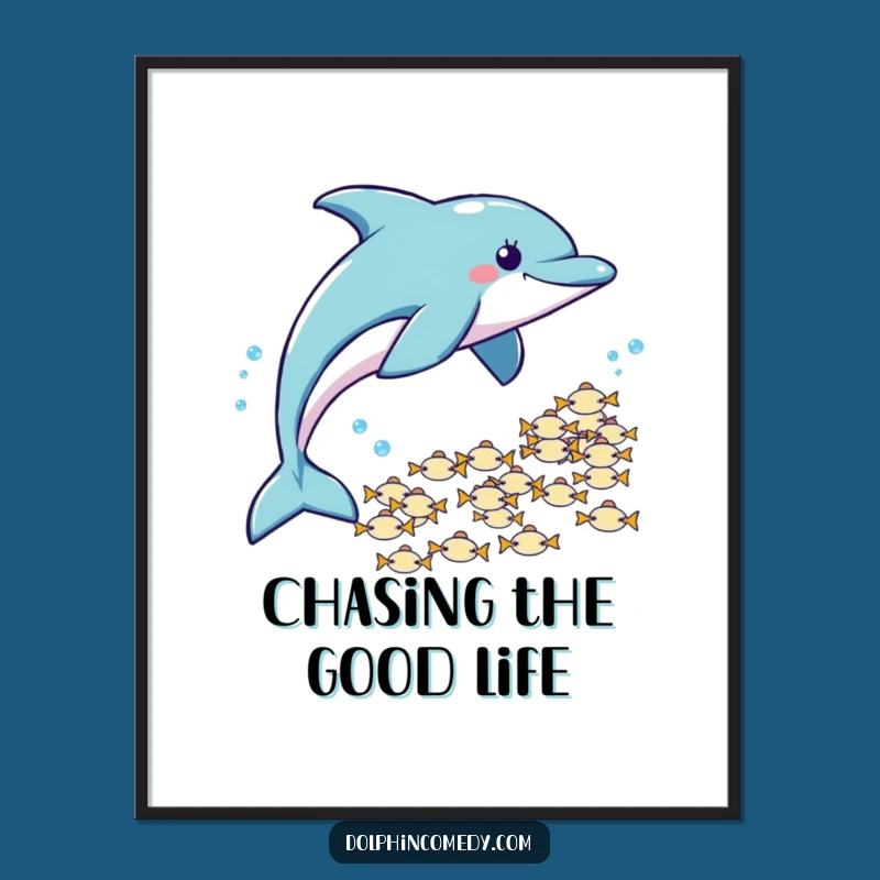 Funny Dolphin Fish Chase Digital Art: Playful Hunter, Instant Download, Perfect Gift