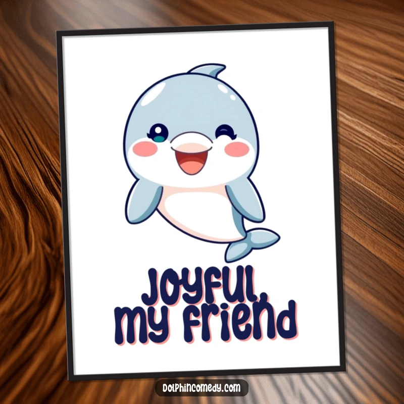 Funny Digital Art Print of a friendly dolphin with a wide, welcoming smile, perfect for instant download and wall decor, a delightful funny gift.