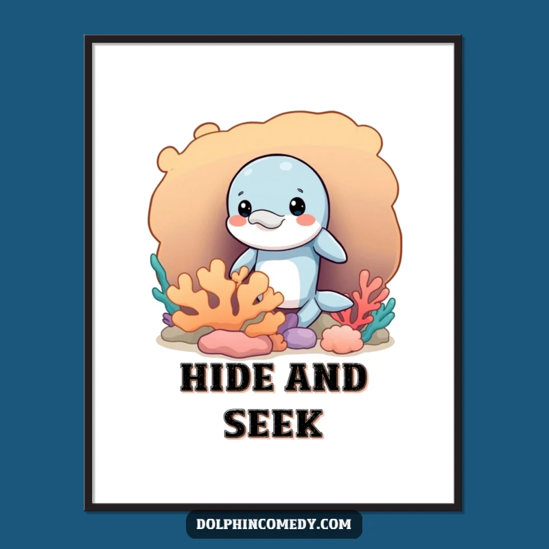 Funny Mischievous Dolphin Digital Art, Peeking Print, Instant Coral Humor