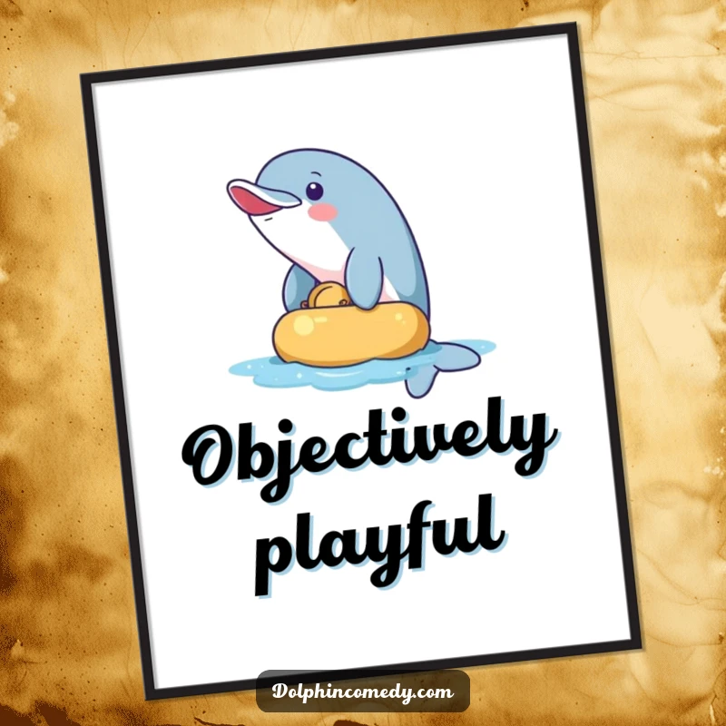 Funny Digital Art Print: A mischievous dolphin playfully nudging an object. Instant downloadable ocean art with a playful theme.