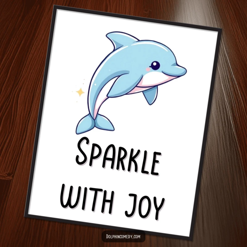 Funny Digital Art: A dolphin swims with a sparkling trail, captured in a humorous and magical print for instant download.