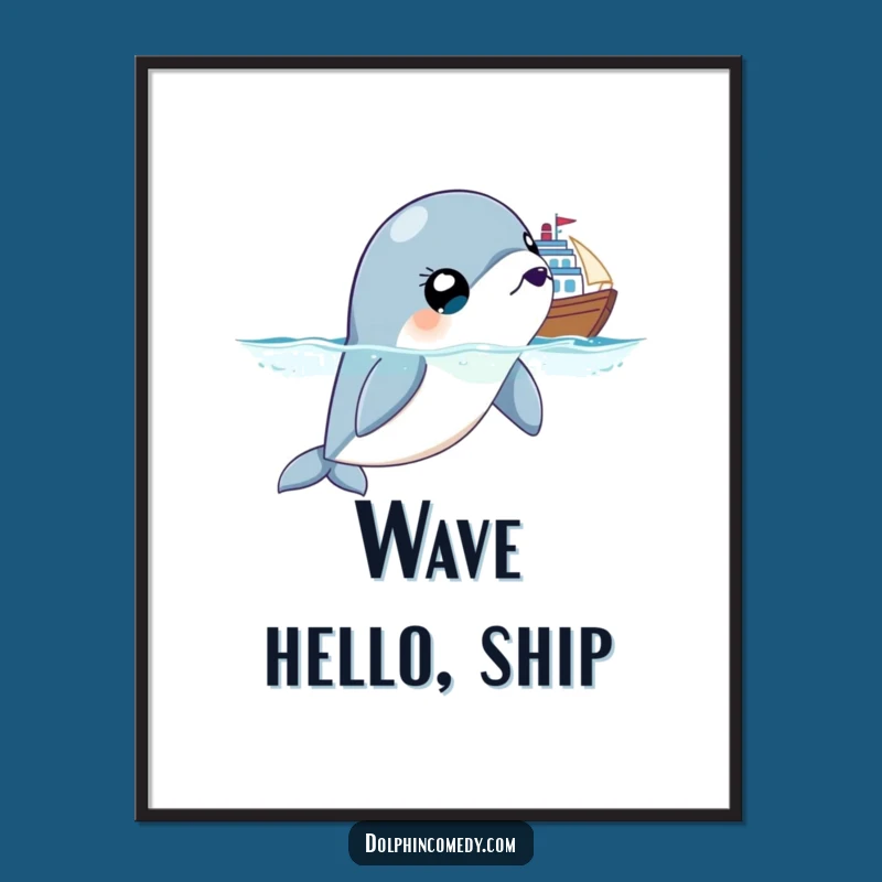 Funny Surprised Dolphin Digital Art, Wide Eyes Print, Instant Ocean Humor