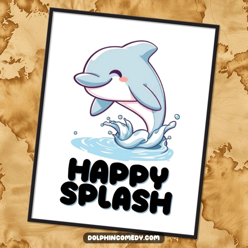 Funny Dolphin Digital Art Print of a smiling marine creature leaping from the water, embodying pure oceanic joy.